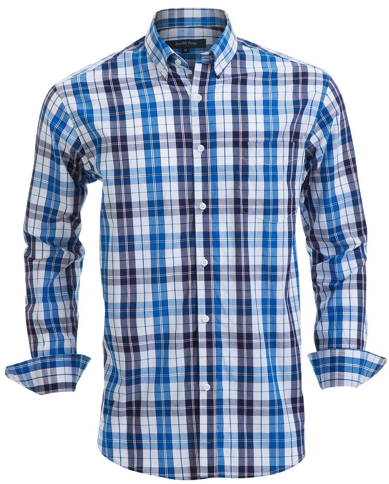 Double Pump Mens Button Down Shirts Cotton Long Sleeve Shirts Regular Fit (SL01A,L) - Image 1